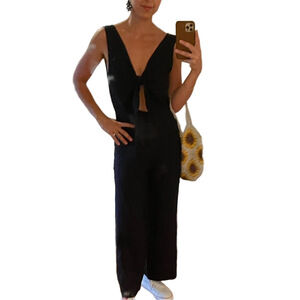 Arkitaip Black Linen Tie Front Jumpsuit - S